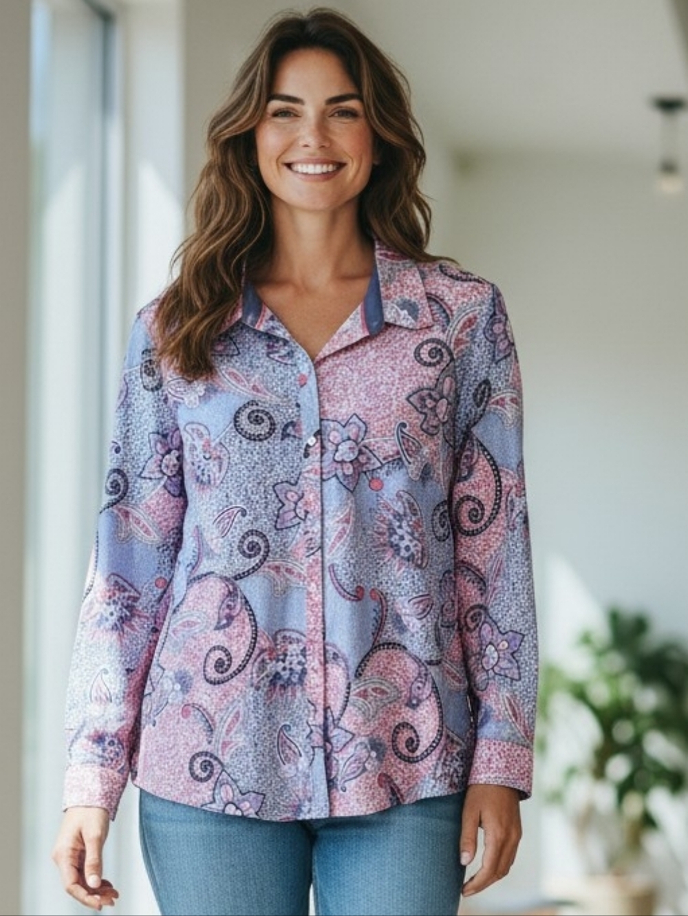 Charter Club Pink & Blue Paisley Button-Down Shirt